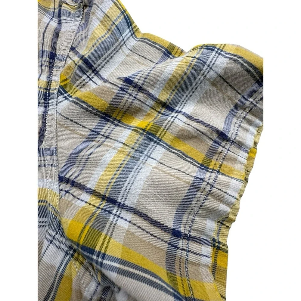 The‎ North Face Mens XL Plaid Short Sleeve Button Up Shirt Yellow Blue Cotton
